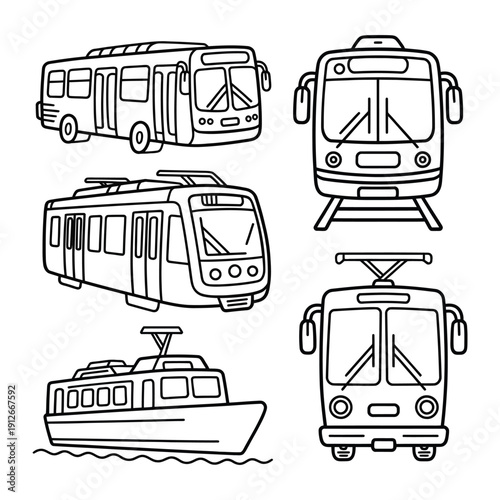 Tableau sur toile Urban Transit Icons: A collection of various public transit vehicles, each elegantly outlined, offering a clear representation of different transportation modes