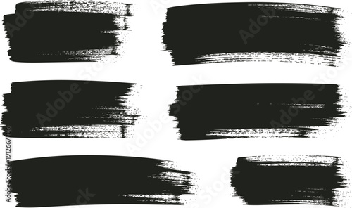 Hand drawn black ink paint brush strokes vector set, artistic textured coal smudge collection, creative design element