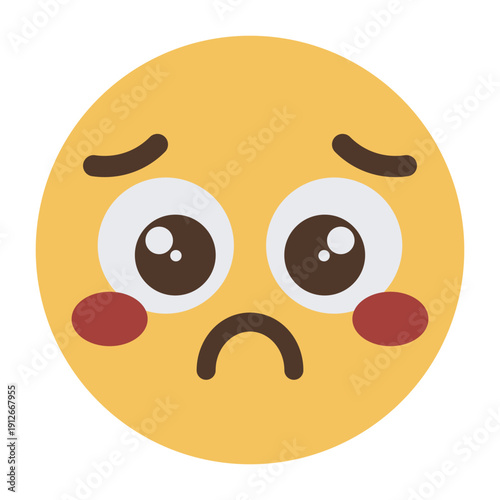 Sad worried emoji face with blushing cheeks cartoon icon isolated on transparent background.
