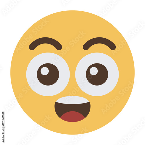 Surprised excited emoji face with open mouth cartoon icon isolated on transparent background.
