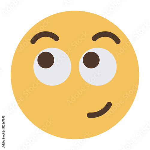 Smirking emoji face with side smile cartoon icon isolated on transparent background.
