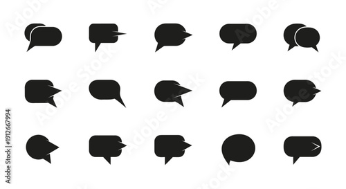 a versatile collection of black speech bubble icons and chat symbols essential for modern ui ux design digital communication and app interfaces.