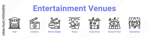 -Entertainment Venues Icon Banner and Collection