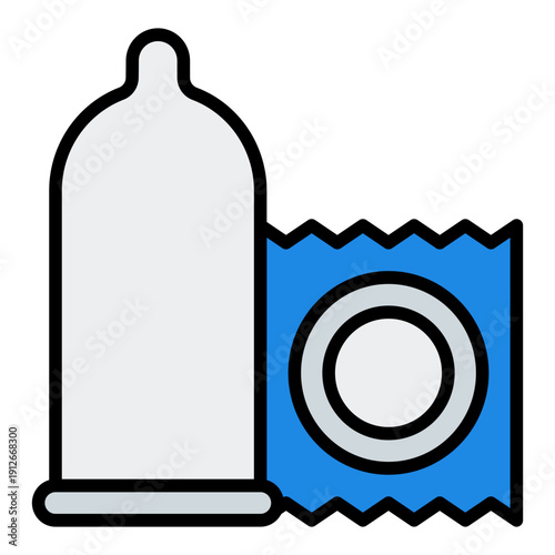 Condom Filled Line Icon Vector, HIV AIDS Awareness and Medical Healthcare Symbol for Hospital and Campaign Design