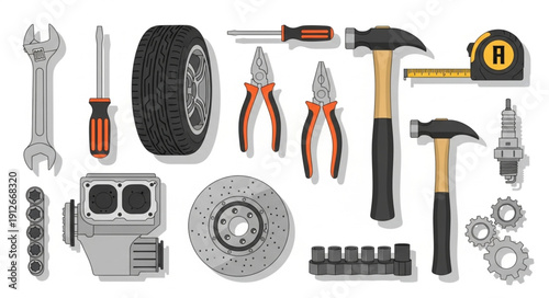 Car Parts and Tools Assortment.