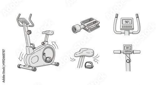 Exercise Bike Components and Assembly: Fitness Equipment Illustration