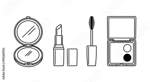 Cosmetics Icons: Lipstick, Mascara, Compact Mirror, and Eyeshadow Palette