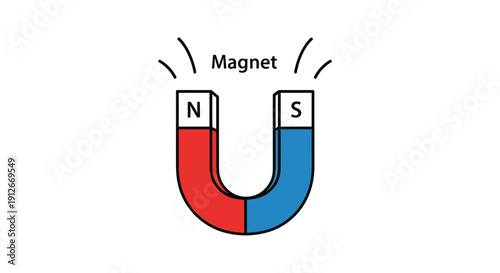 Horseshoe Magnet with North and South Poles and Magnetic Field Lines