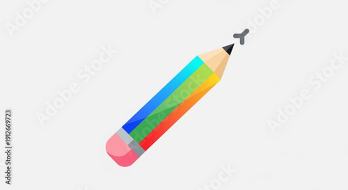 Colorful pencil with rainbow hues and sharpener on white background for creative design