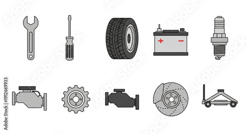 Car Parts and Tools Illustration.