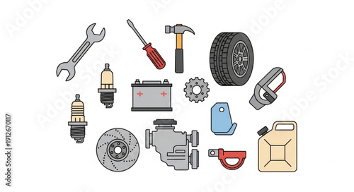 Car Parts and Tools Illustration.