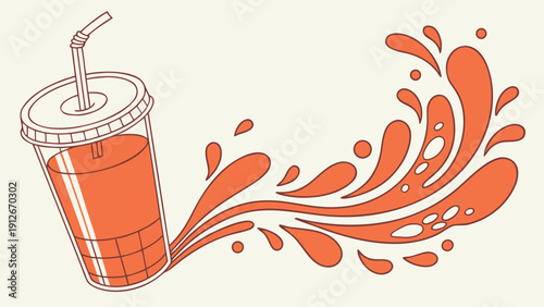 An orange soda splash illustration with a straw presented as a striking silhouette high quality professional