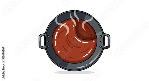 An inviting illustration of a divided hot pot, brimming with simmering, rich broth, showcasing a delightful culinary experience for shared enjoyment
