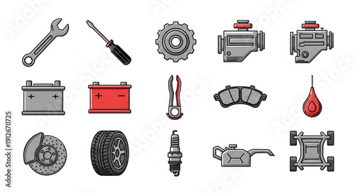 Car Parts and Tools Illustration.