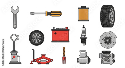 Car Parts and Tools Illustration.