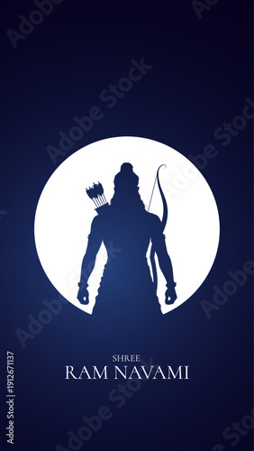 Shree Ram Navami Greeting, God Ram Background Design. A Hindu festival celebrated of lord ram birthday. Happy Ram Navami Vector  Background Design with Lord Rama silhouette.