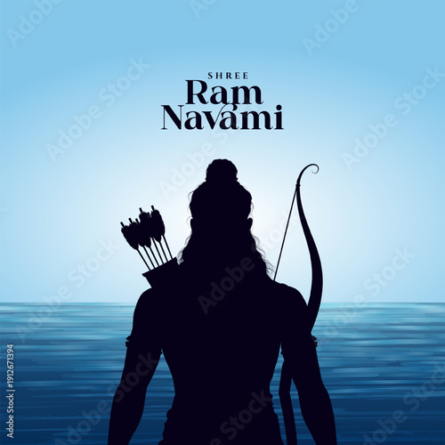 Shree Ram Navami Greeting, God Ram Background Design. A Hindu festival celebrated of lord ram birthday. Happy Ram Navami Vector  Background Design with Lord Rama silhouette.
