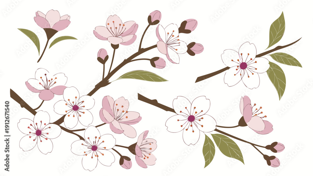 Fototapeta premium Delicate cherry blossoms in bloom with dark branches create a striking silhouette high quality professional detailed