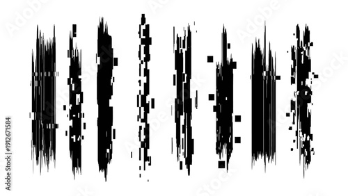 abstract black vertical digital glitch lines creating a dynamic data stream pattern on white perfect for modern tech art and cyber background design.