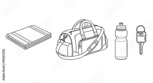 Gym Bag, Towel, Water Bottle, and Keys: Essential Workout Gear Collection