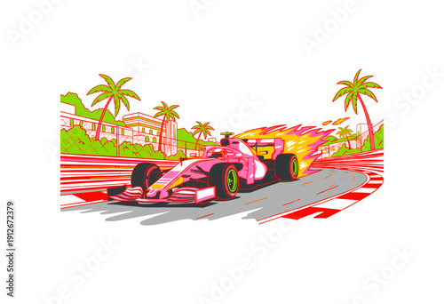 Sport car print design for t shirt print, poster, sticker, background and other uses. Fast wheels challenge. Monaco racing championship artwork. Extre