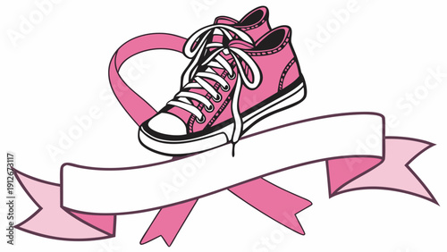 Pink high top sneaker with a heart and ribbon a charming illustrative silhouette high quality professional