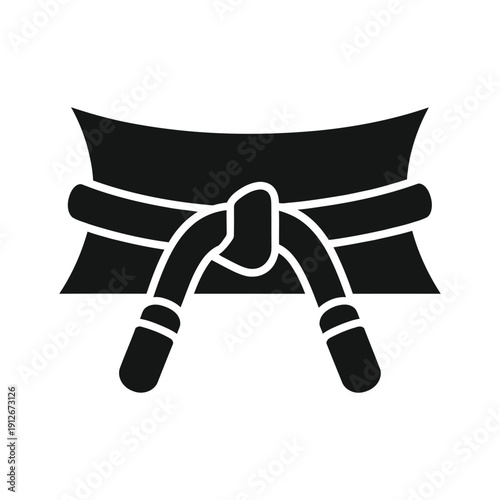 Monochrome Martial Arts Belt Silhouette with Knot and Sash on White