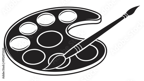 A black and white artist s palette with paintbrush a striking graphic silhouette high quality professional