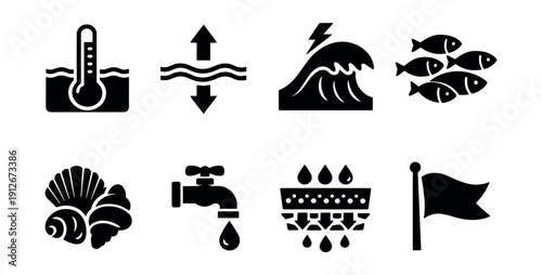 Water-themed monochromatic icons set
