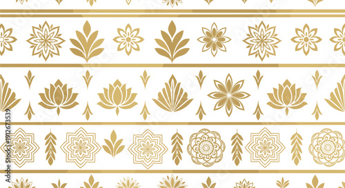 Seamless gold floral border pattern vector decorative botanical ornamental strip design collection isolated