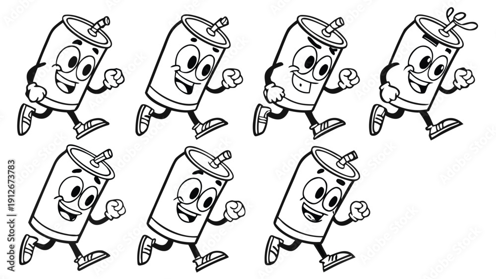 Fototapeta premium Animated soda cans running in a repeating pattern creating a playful visual effect silhouette high quality