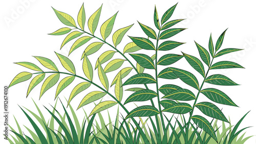 Vibrant green foliage and grasses depicted in a minimalist stylized silhouette high quality professional detailed modern