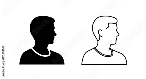 Black and white silhouette of a man and woman side by side Vector
