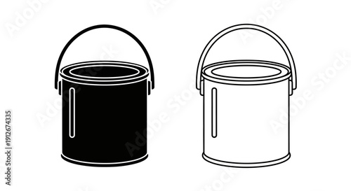 Black and white metal bucket illustration, minimalist design, vector image, simple Vector