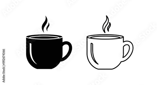 Two cups of coffee on a white background, one black and one white Vector