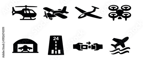 Aviation and aircraft icons set