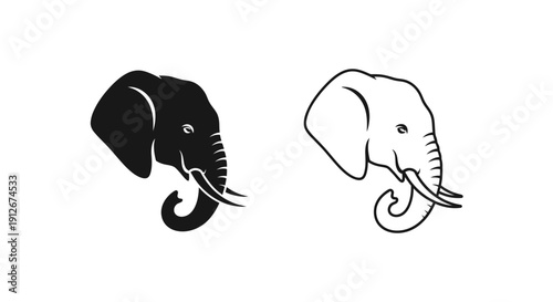 Two elephant heads facing each other, vector illustration, black and white design Vector