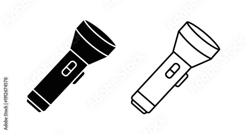 Two flashlights, one black and one white, isolated on a white background Vector