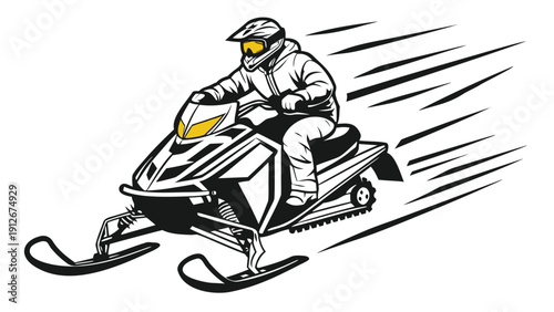 A dynamic illustration of a snowmobile rider in motion rendered as a striking silhouette high quality