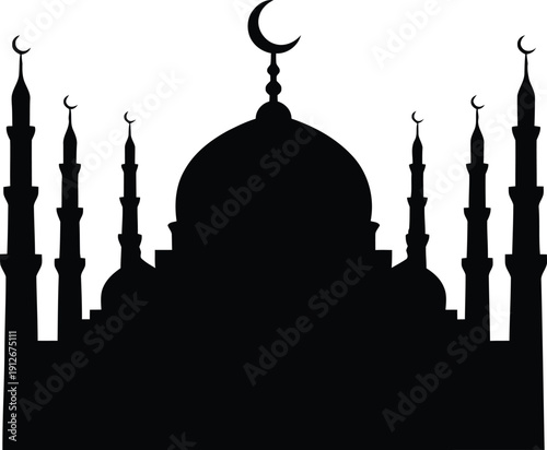 black landscape silhouette Ramadan kareem Mosque Concept, Islam. Ramadan kareem, Mosque. Islamic Celebration Concept
