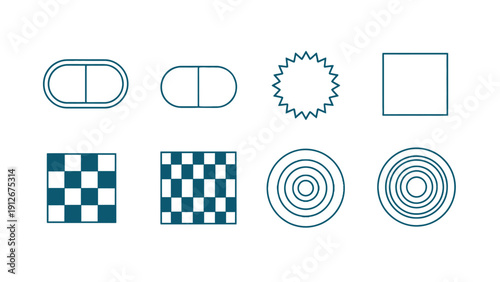 abstract geometric shapes and patterns vector art with minimalist circles squares capsules checkerboards for modern design.