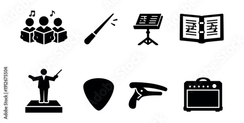 Music silhouette icons set