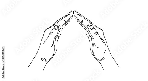 Hands forming a protective roof shape, minimalist line art