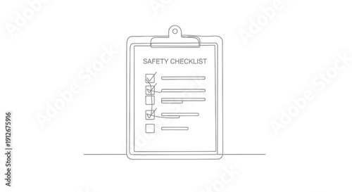 Clipboard with Safety Checklist - Continuous Line Drawing