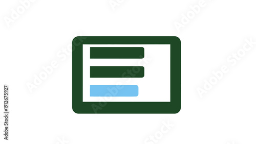 Bar Chart List Icon with Blue Highlight. Minimalist UI element representing menu, prioritization, or checklist status. Data visualization graphic.