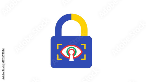 Cybersecurity Padlock with Eye Scan Icon. Biometric Authentication, Data Protection, and Digital Privacy Lock System.