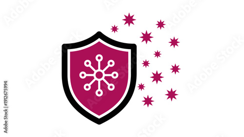 Digital Shield Icon Blocking Virus or Germs. Immune System Protection, Cybersecurity Defense, and Healthcare Safety Concept Vector Illustration.