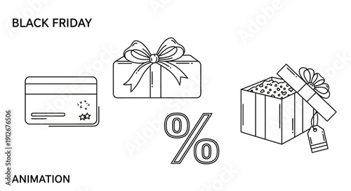 Black Friday Animation: Gift Boxes, Credit Card, Percentage Sign, Sale Concept
