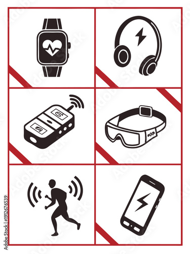 Modern technology icons displayed in a grid featuring striking black silhouettes high quality professional detailed modern