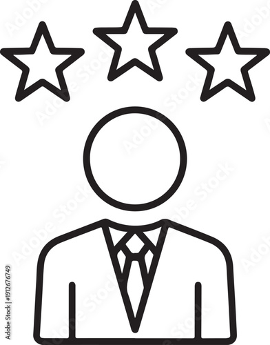 Businessman with stars above head for professional ranking and top employee recognition